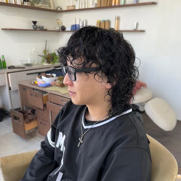 80's likeメンズマッシュウルフ ルーズパーマ