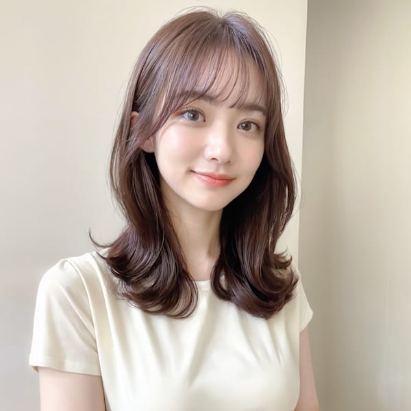 前髪シースルー、くびれレイヤースタイル