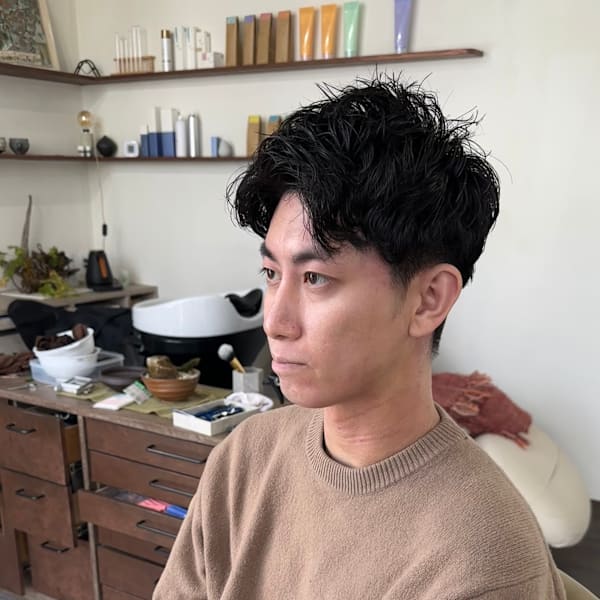 メンズアップバングショート×ツイストスパイラルパーマ