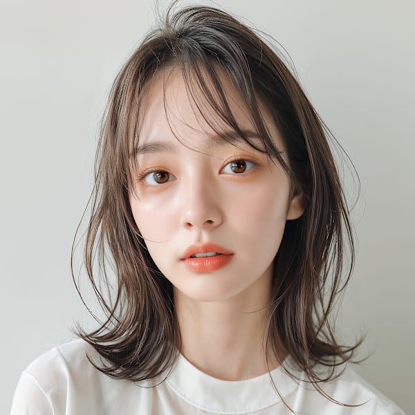 外国人風かきあげバングくびれミディアムp1　スモーキーカラー