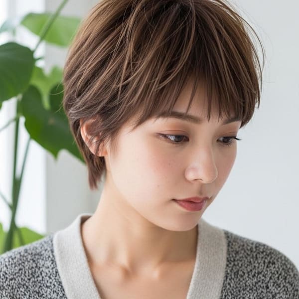 シャギーカットショート、エンドカラー、スモーキーカラー