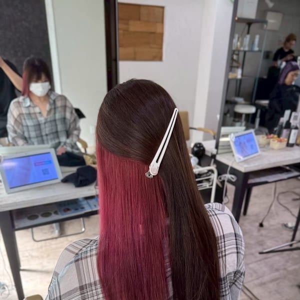 レディースロングスタイルインナーカラー暖色カラー|agir hair 所沢 【アジールヘア】 所沢プロペ通り店