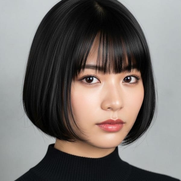 顔周りカットボブ、ハッシュボブ、ブラックカラー、大人かわいい|FURUSHO 苦楽園