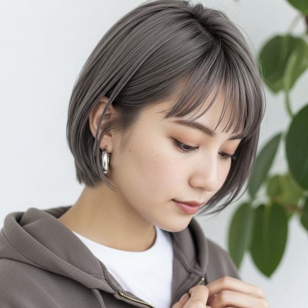 ハッシュボブ/ダークシルバー/ストリートボブ/かわいい耳がけ