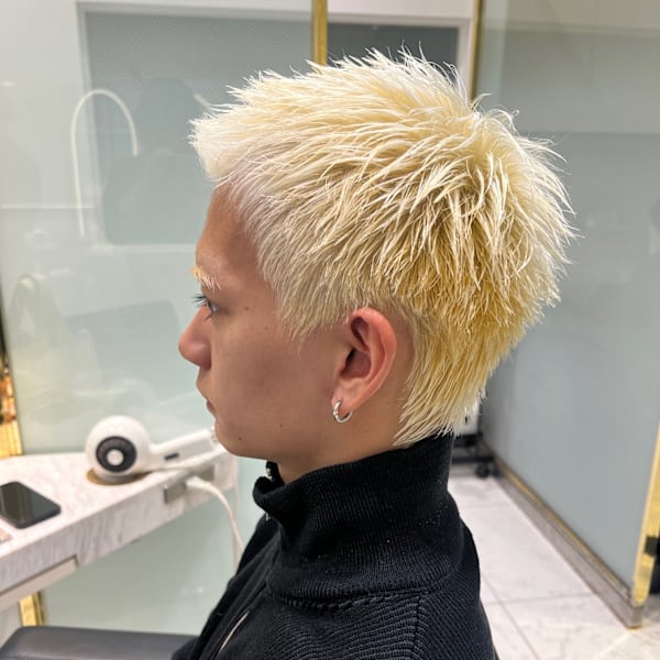 メンズショートスパイキーショートアップバングハイトーン