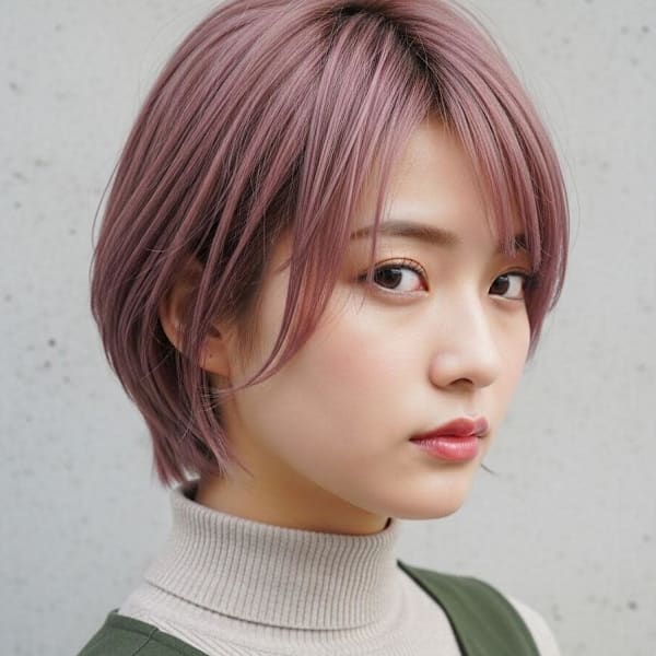 顏周カットボブ/ワンホンレイヤー/ローズベージュショートボブ|FURUSHO 苦楽園