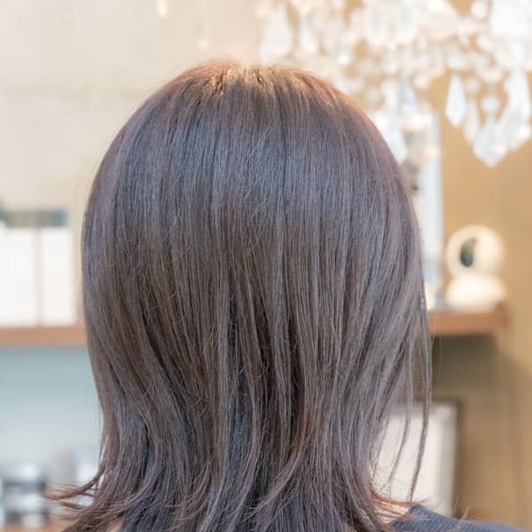 ♪オリーブグレークラゲヘアーココアベージュ小顔レイヤー黒髪