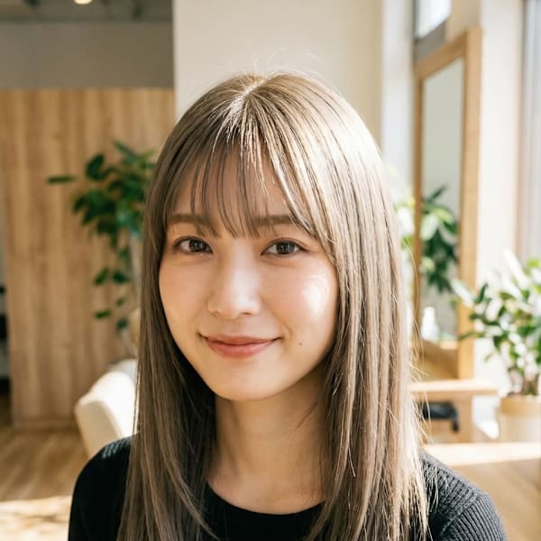 【極上の艶】シースルーバング×オリーブグレージュロング