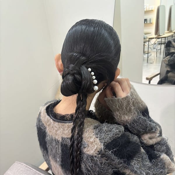 結婚式お呼ばれ/ヘアセット/カチモリ/ヘアアレンジ/編みおろ