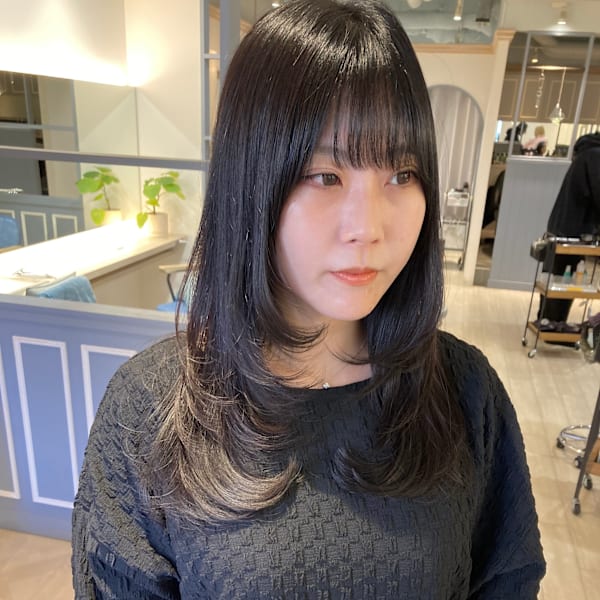 アゴしたロングレイヤー髪質改善ストレートワンカール