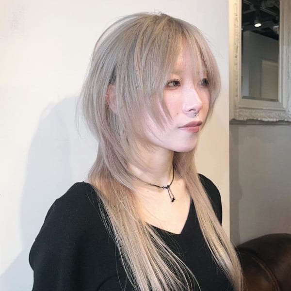 ロングウルフ ハイレイヤーウルフ ミルクティーベージュ