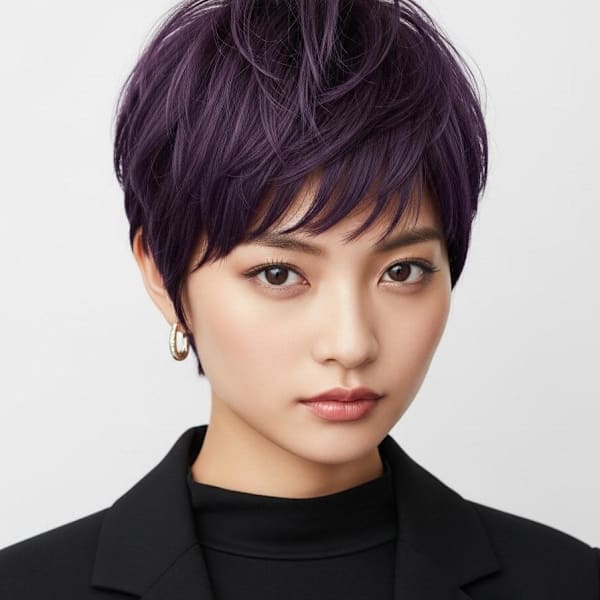 シャギーショート/ダークパープル/ボーイッシュ/大人可愛い