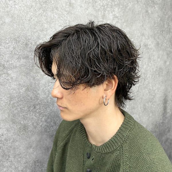 サーフカール海外風パーマ緩め波巻きパーマ眉毛