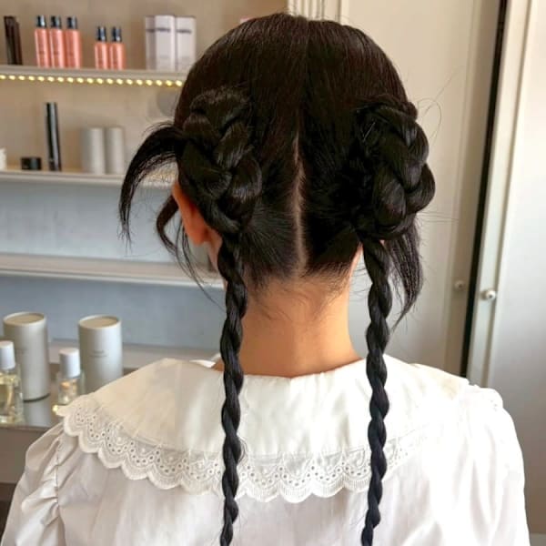 三つ編み ツインテール 編み込み ヘアアレンジ ヘアセット