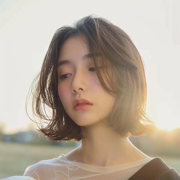 黒髪/ボブルフ/ネビージュ/小顔/ワンレン／カット