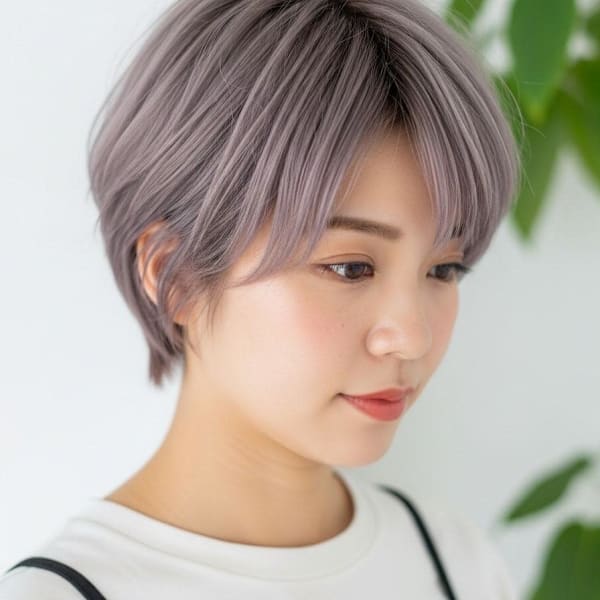 シャギーショート/ラベンダーグレー/ボーイッシュ/耳かけボブ