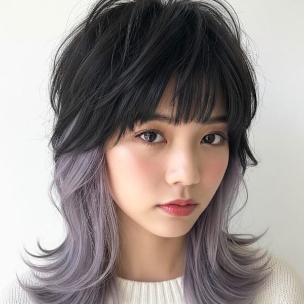 シャギーウルフ/ダークアッシュ/ラベンダーグレー/大人可愛い