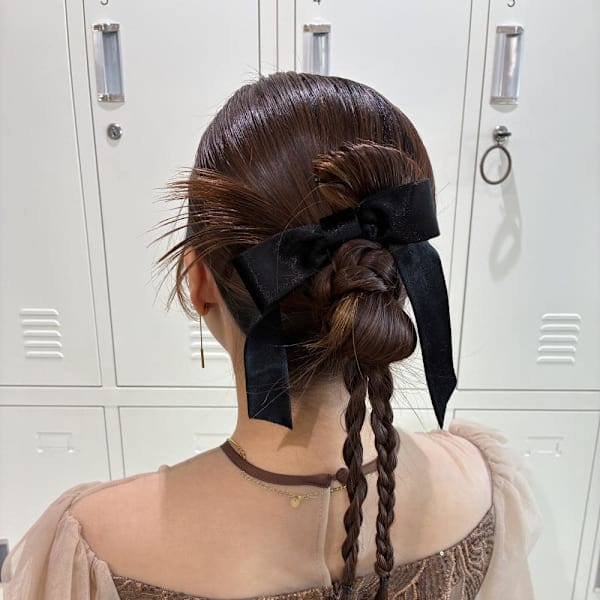 結婚式お呼ばれ/カチモリヘア/ベロアリボン