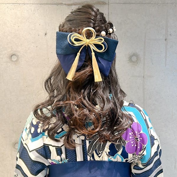 着付け ヘアセット 成人式 ハーフアップ 和装ヘア リボン 