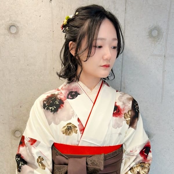 袴 卒業式 ハーフアップ 和装ヘア 三つ編みヘア 着付け
