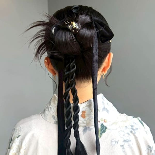 卒業式 袴ヘアセット 着物へアアレンジ カチモリ ロープ編み