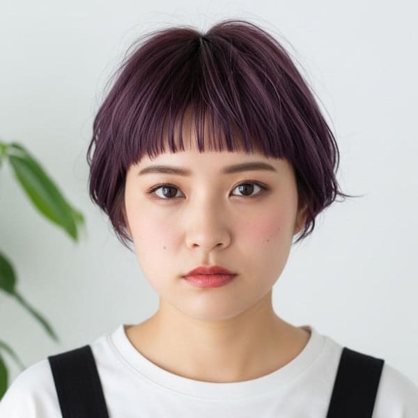 シャギーショート/ダークパープル/可愛いショート/ぱっつん