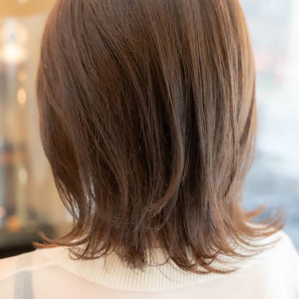 ♪オリーブグレークラゲヘアーココアベージュ小顔レイヤー黒髪