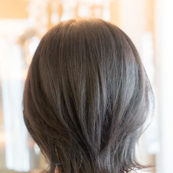 ♪オリーブグレークラゲヘアーココアベージュ小顔レイヤー黒髪