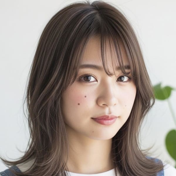 ミディアムレイヤー/セミロング/ラテグレージュ/大人可愛い