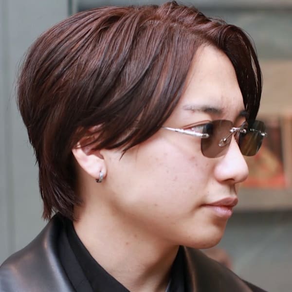 センターパート ブラウンカラー マッシュショート 30代