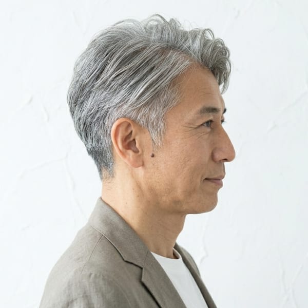 50代グレイヘア★白髪を活かすソフトアップバングショート