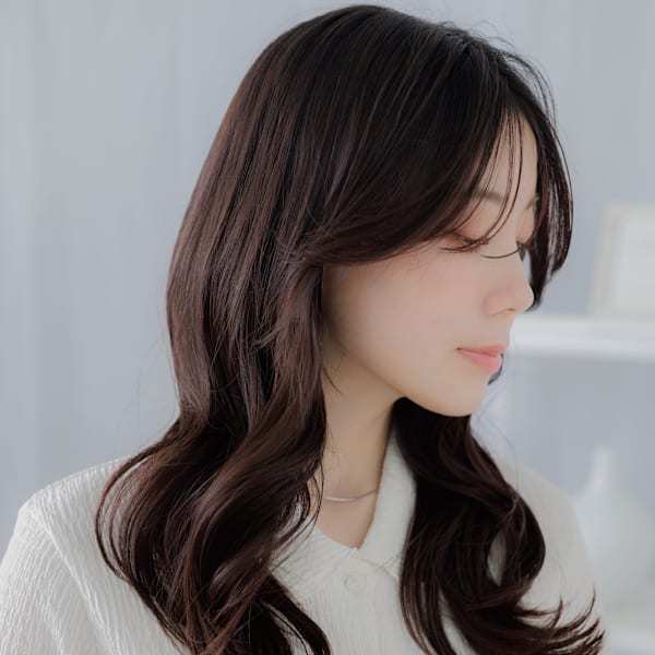 かき上げバング大人美人モテ髪韓国風巻き　レイヤーカットb