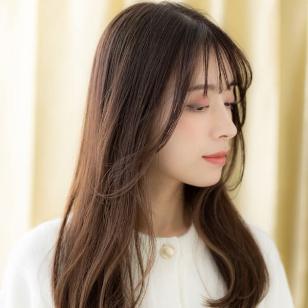 ダークアッシュブラウン韓国巻きフェミニンロング30代40代