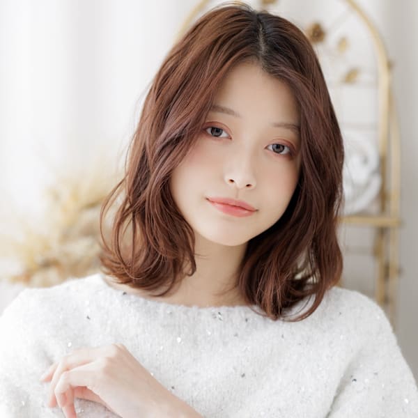 抜け感エアリーパーマブリーチなしレイヤーボブディ 韓国巻きb