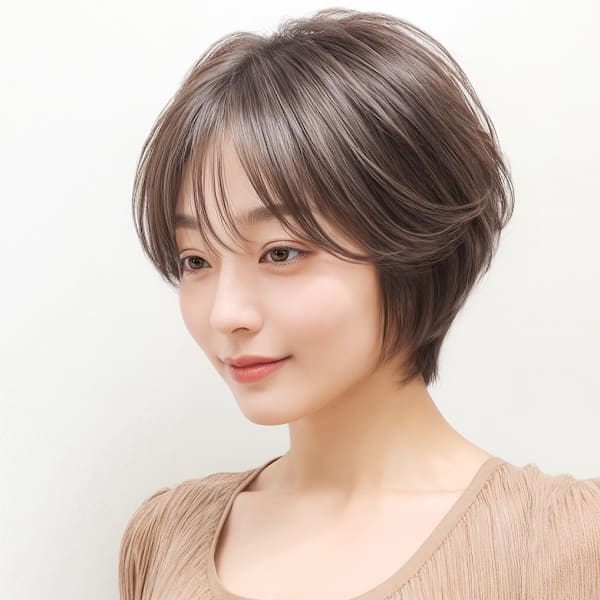 大人可愛い透けバング艶髪ウルフショートp2　レイヤーボブ