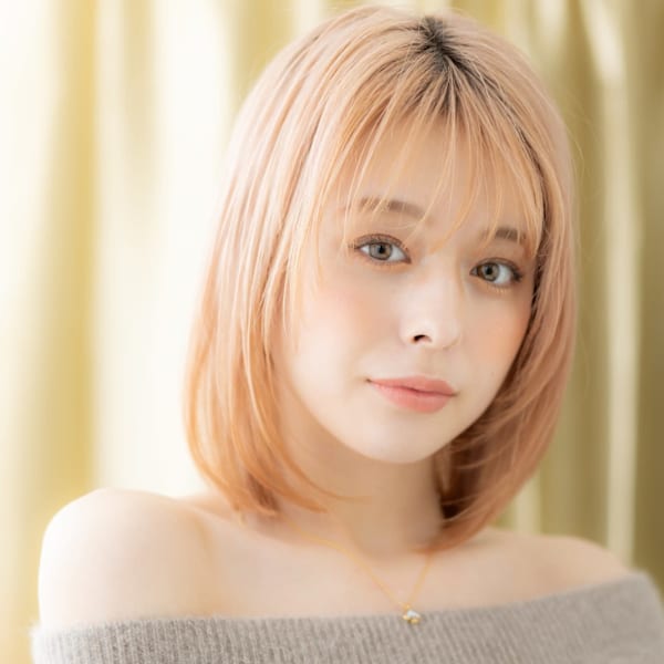 コーラルベージュ金髪ハイトーンカラーレイヤーボブ10代20代