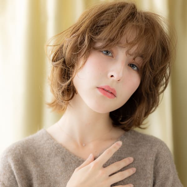 コーラルベージュブリーチなし抜け感デジタルパーマ30代40代