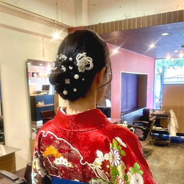 卒業式 袴 和装編み込みシニオンスタイル