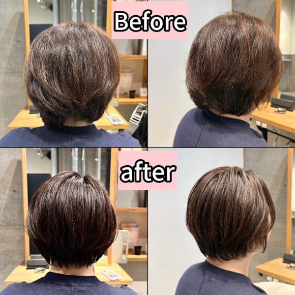 ◇大人40代50代60代ショートボブ丸みショート白髪ぼかし