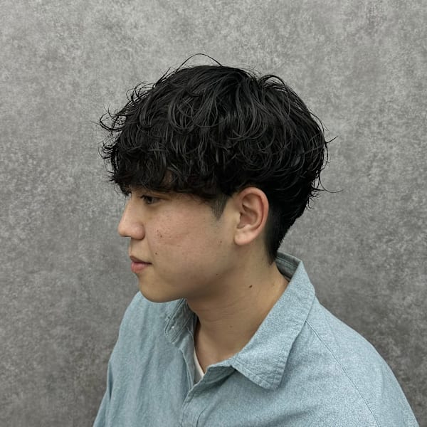 シャドウパーマ緩め波巻きツイストスパイラルニュアンスフェザー