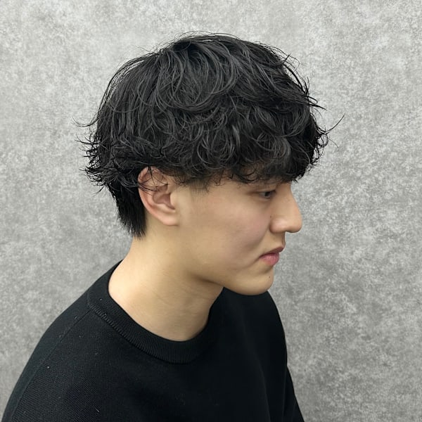 シャドウパーマ緩め波巻きツイストスパイラルニュアンスフェザー