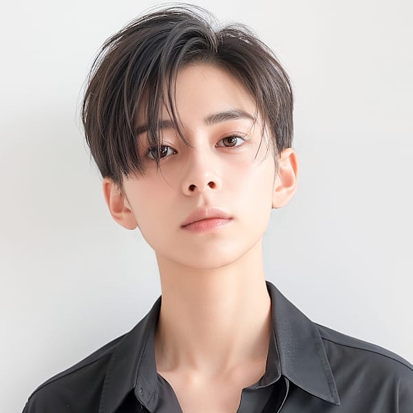 黒髪コンマヘア刈り上げセンターパートp2 アップバング