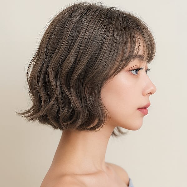 細めハイライト外ハネ小顔エアリーボブパーマp2　ゆるふわボブ