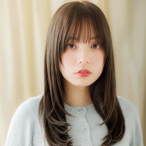 グレージュアッシュ大人美人ワンホンレイヤーロング30代40代