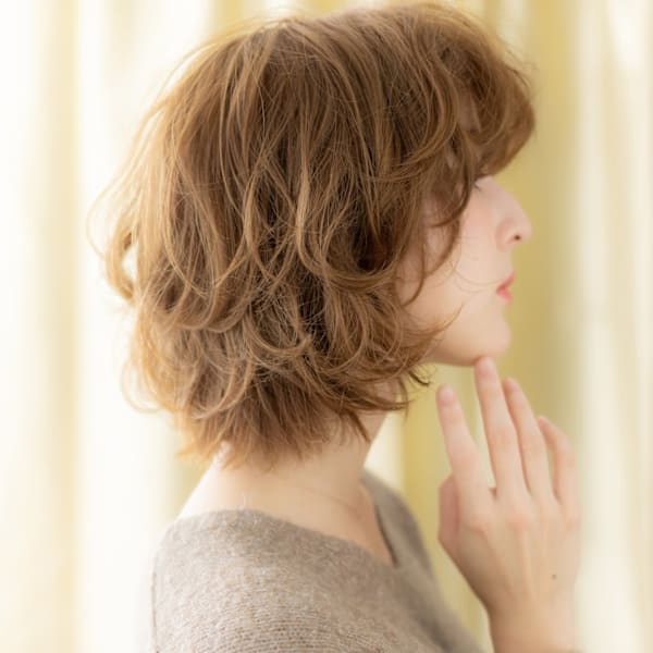 12トーンブリーチなしデジタルパーマゆるふわボブ30代40代