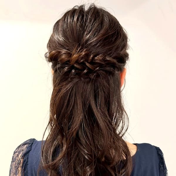 ヘアセット ハーフアップ 編み込み  お呼ばれヘア 20代
