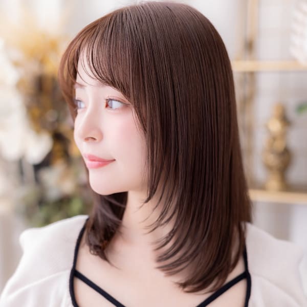 大人可愛い顔周りカットダークアッシュブラウンフレンチバングb