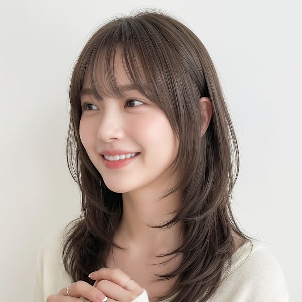 【王道ミディアム♪】 ミディアムレイヤー アッシュベージュ|髪質改善オージュア認定サロンun綱島