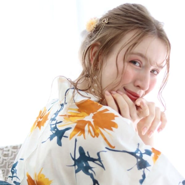 浴衣 ヘアアレンジ ミルクティーベージュ10代20代30代