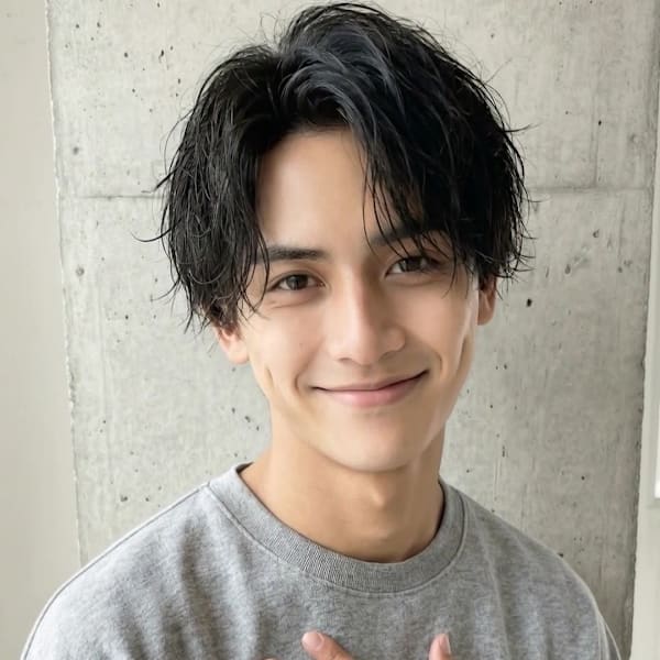 コンマバングシャドウパーマルーズショート　センターパート
